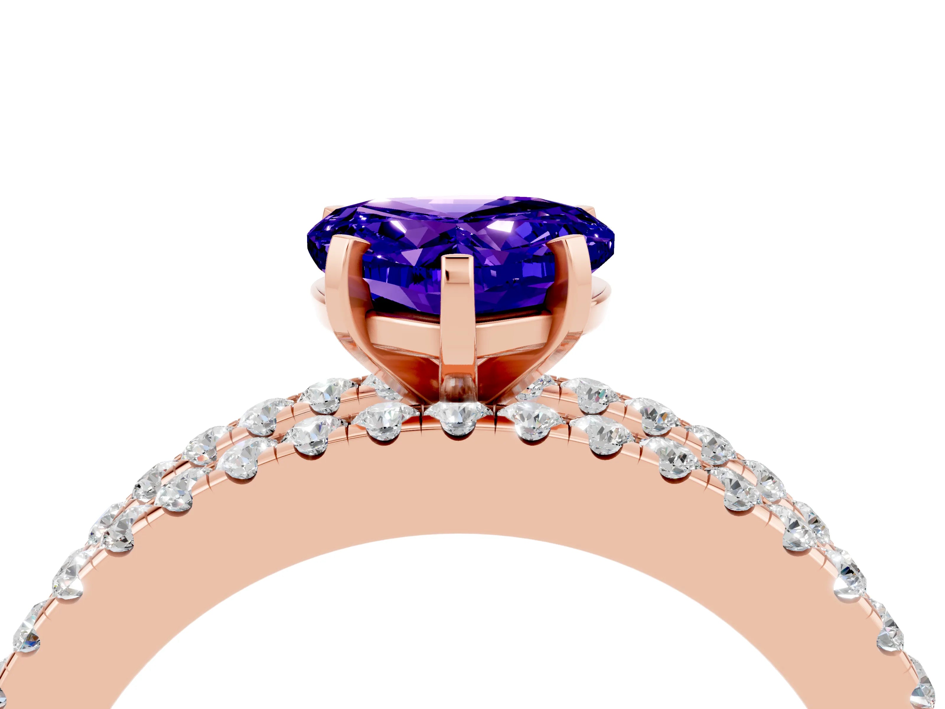 Rose gold Heart Cut Tanzanite Solitaire Ring with Pavé and Channel Set Band_4