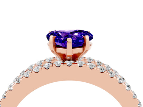 Rose gold Heart Cut Tanzanite Solitaire Ring with Pavé and Channel Set Band_4