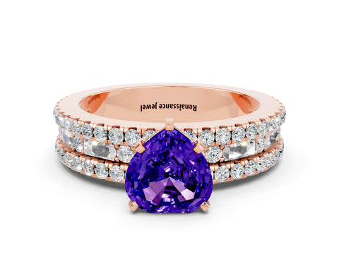 Rose gold Heart Cut Tanzanite Solitaire Ring with Pavé and Channel Set Band