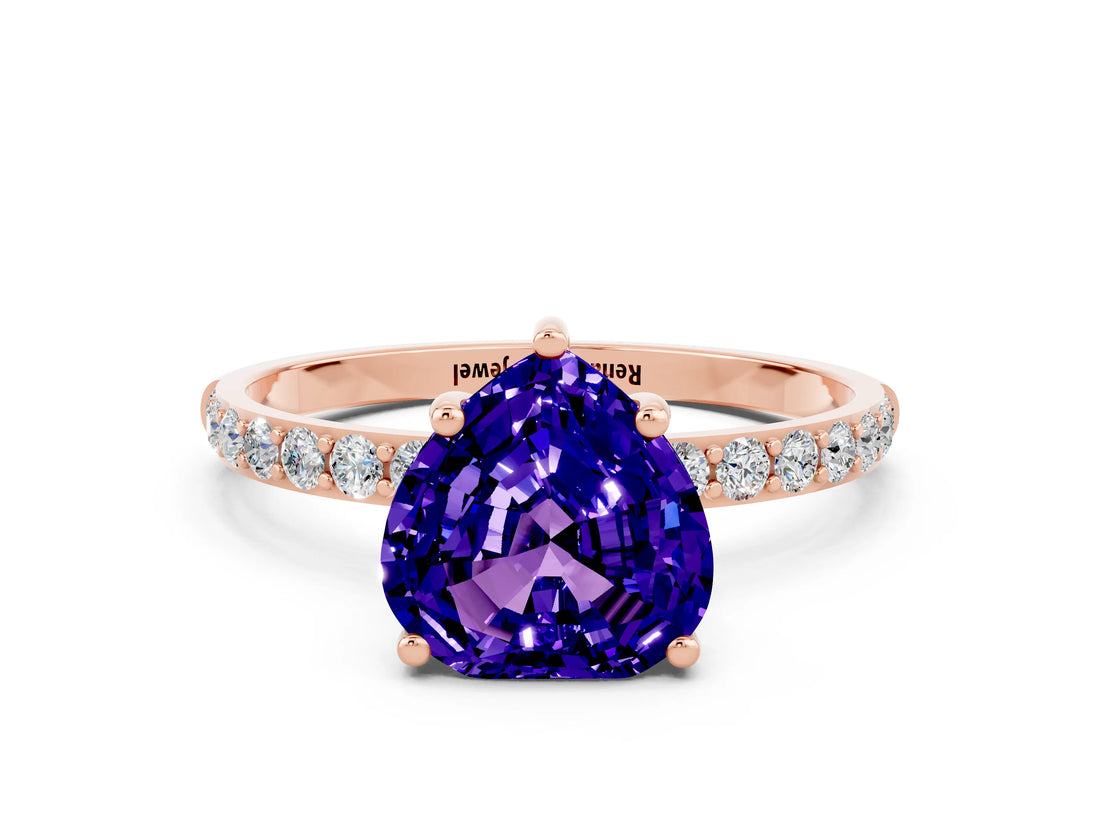 Rose gold Heart Cut Tanzanite Solitaire Ring with Pave Band and Four Prong Setting_24