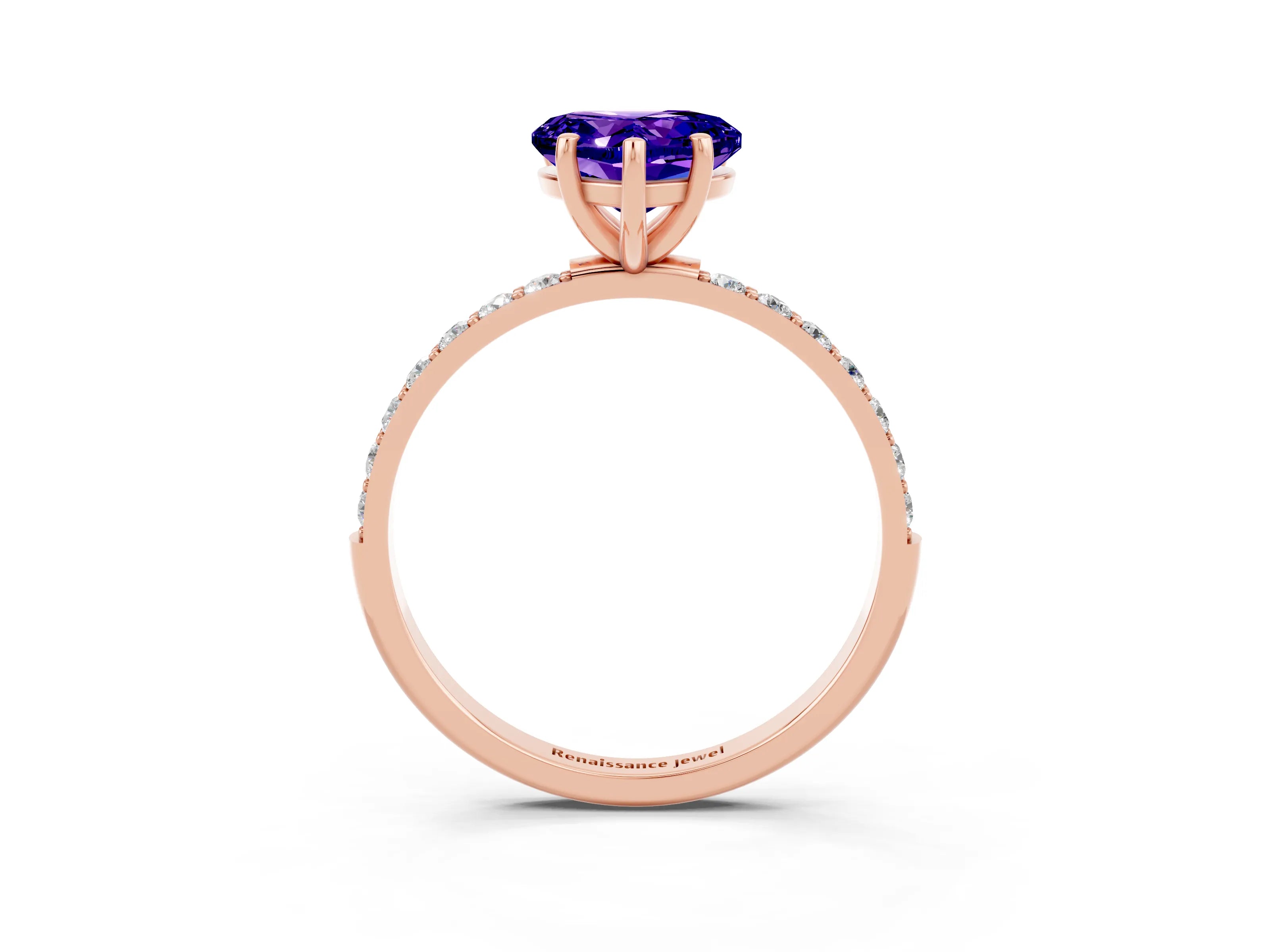 Rose gold Heart Cut Tanzanite Solitaire Ring with Pave Band and Four Prong Setting_27
