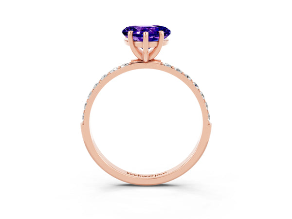 Rose gold Heart Cut Tanzanite Solitaire Ring with Round  Pavé Band and Prong Setting