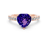 Rose gold Heart Cut Tanzanite Solitaire Ring with Round  Pavé Band and Four-Prong Setting_44