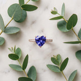 Rose gold Heart Cut Tanzanite Solitaire Ring with Round  Pavé Band and Four-Prong Setting_45