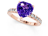 Rose gold Heart Cut Tanzanite Solitaire Ring with Round  Pavé Band and Four-Prong Setting_45