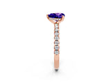 Rose gold Heart Cut Tanzanite Solitaire Ring with Round  Pavé Band and Four-Prong Setting_46
