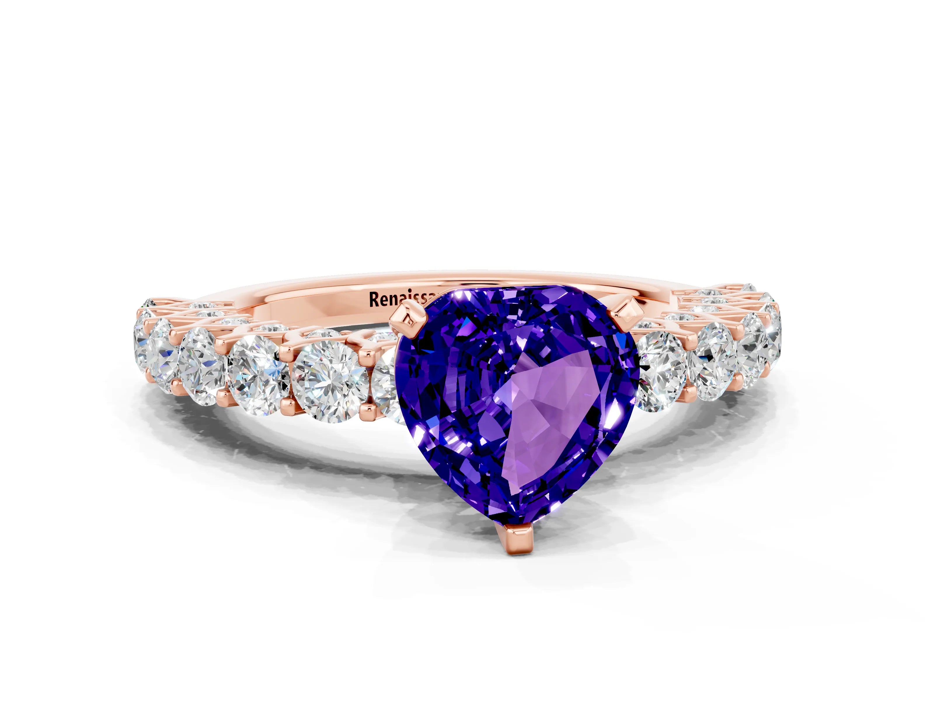 Rose gold Heart Cut Tanzanite Solitaire Ring with Shared Prong Pavé Band and Four-Prong Setting_12