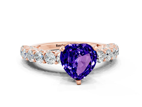 Rose gold Heart Cut Tanzanite Solitaire Ring with Shared Prong Pavé Band and Four-Prong Setting_12
