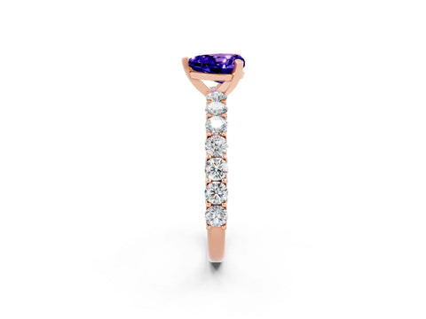 Rose gold Heart Cut Tanzanite Solitaire Ring with Shared Prong Pavé Band and Four-Prong Setting_14