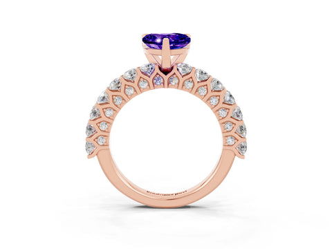 Rose gold Heart Cut Tanzanite Solitaire Ring with Shared Prong Pavé Band and Four-Prong Setting_15