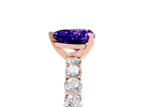 Rose gold Heart Cut Tanzanite Solitaire Ring with Shared Prong Pavé Band and Four-Prong Setting_17