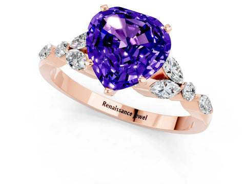 Rose gold Heart Cut Tanzanite Solitaire Ring with Side Stones and Four-Prong Setting_13