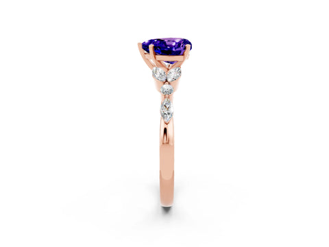 Rose gold Heart Cut Tanzanite Solitaire Ring with Side Stones and Four-Prong Setting_14