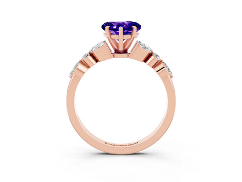 Rose gold Heart Cut Tanzanite Solitaire Ring with Side Stones and Four-Prong Setting_15