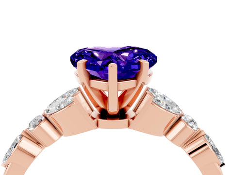 Rose gold Heart Cut Tanzanite Solitaire Ring with Side Stones and Four-Prong Setting_16