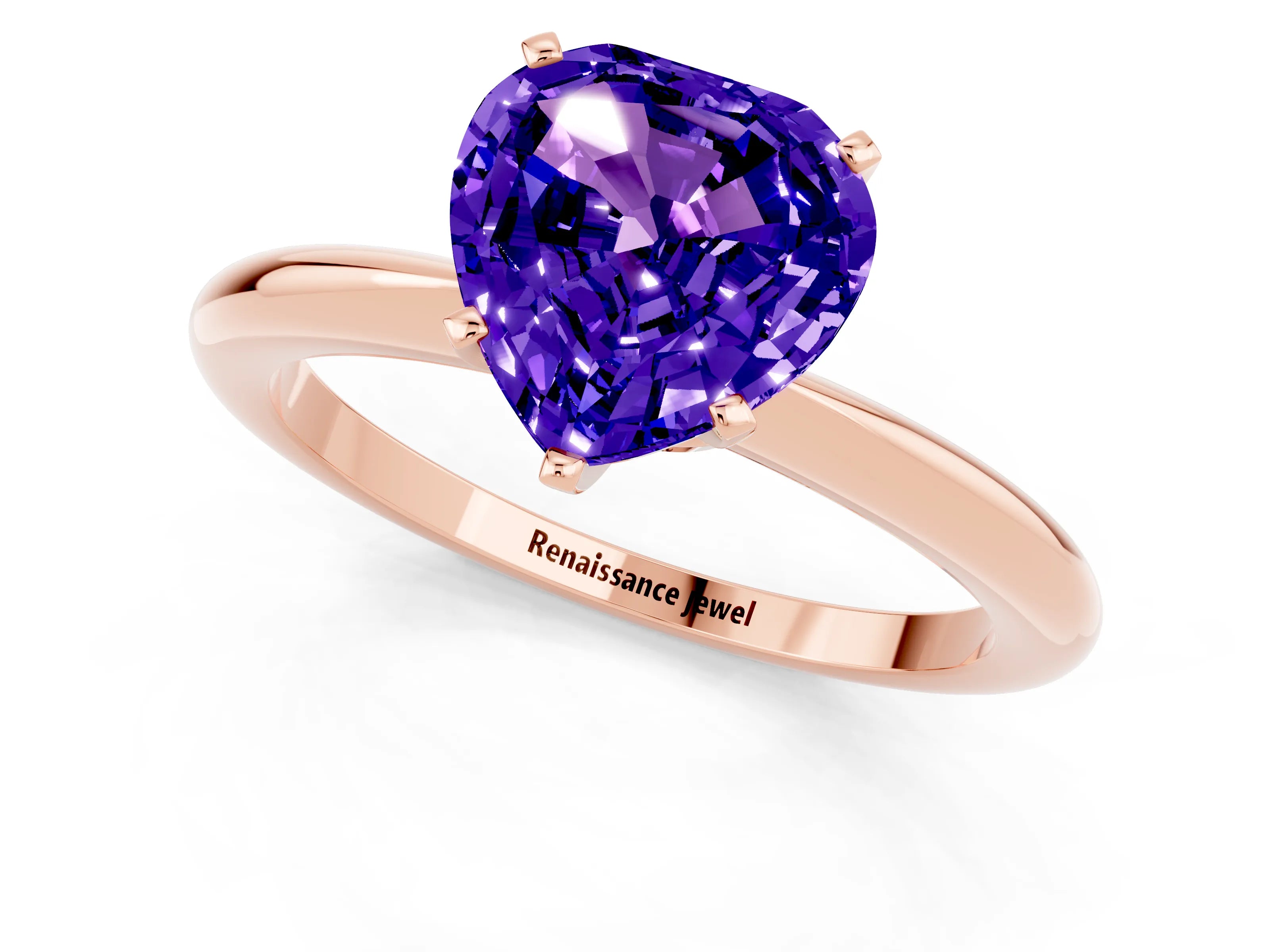 Rose gold Heart Cut Tanzanite Solitaire Ring with Six-Prong Setting and Classic Band_1