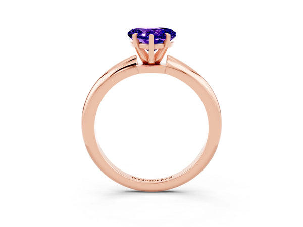Rose gold Heart Cut Tanzanite Solitaire Ring with Six-Prong Setting and Classic Band