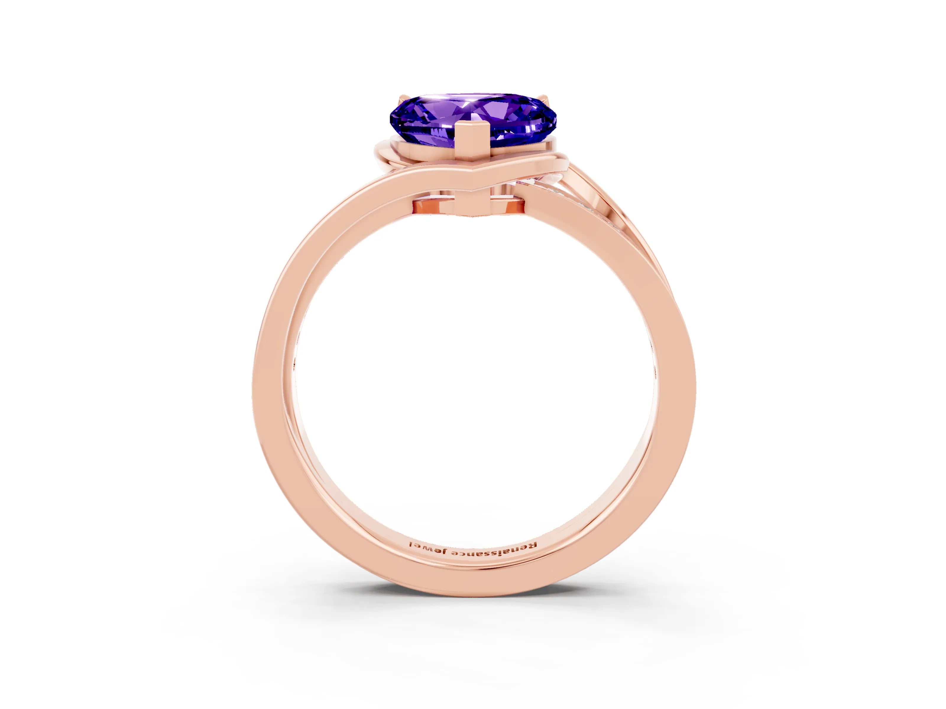 Rose gold Heart Cut Tanzanite Solitaire Ring with Split Shank and Prong Setting_3