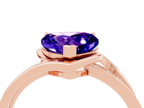 Rose gold Heart Cut Tanzanite Solitaire Ring with Split Shank and Prong Setting_4