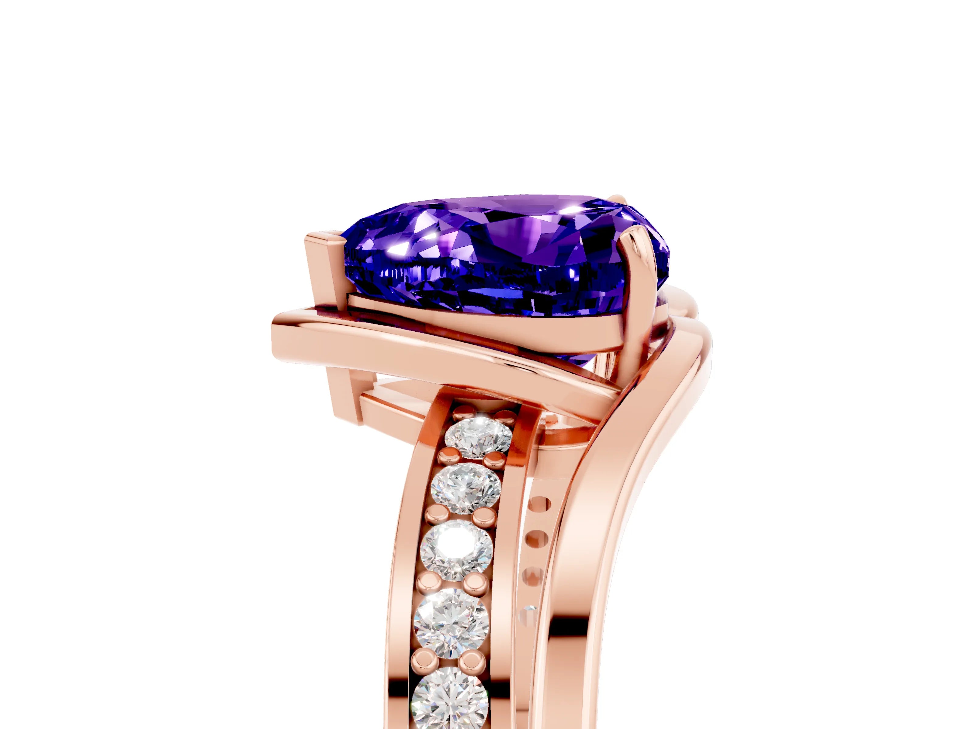 Rose gold Heart Cut Tanzanite Solitaire Ring with Split Shank and Prong Setting_5