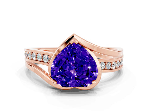 Rose gold Heart Cut Tanzanite Solitaire Ring with Split Shank and Prong Setting