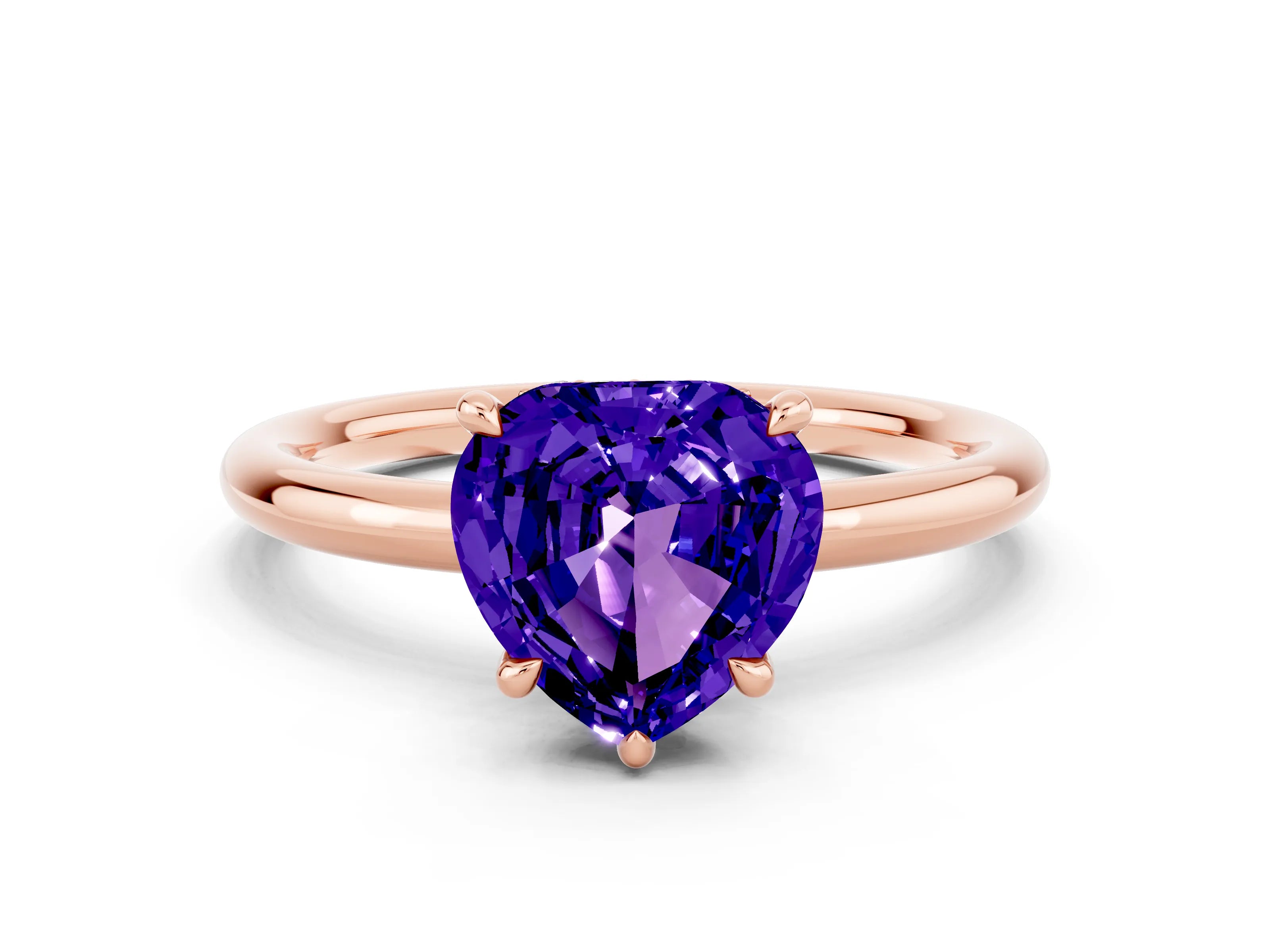 Rose gold Heart Cut Tanzanite Solitaire Ring with Thin Band and Four-Prong Setting