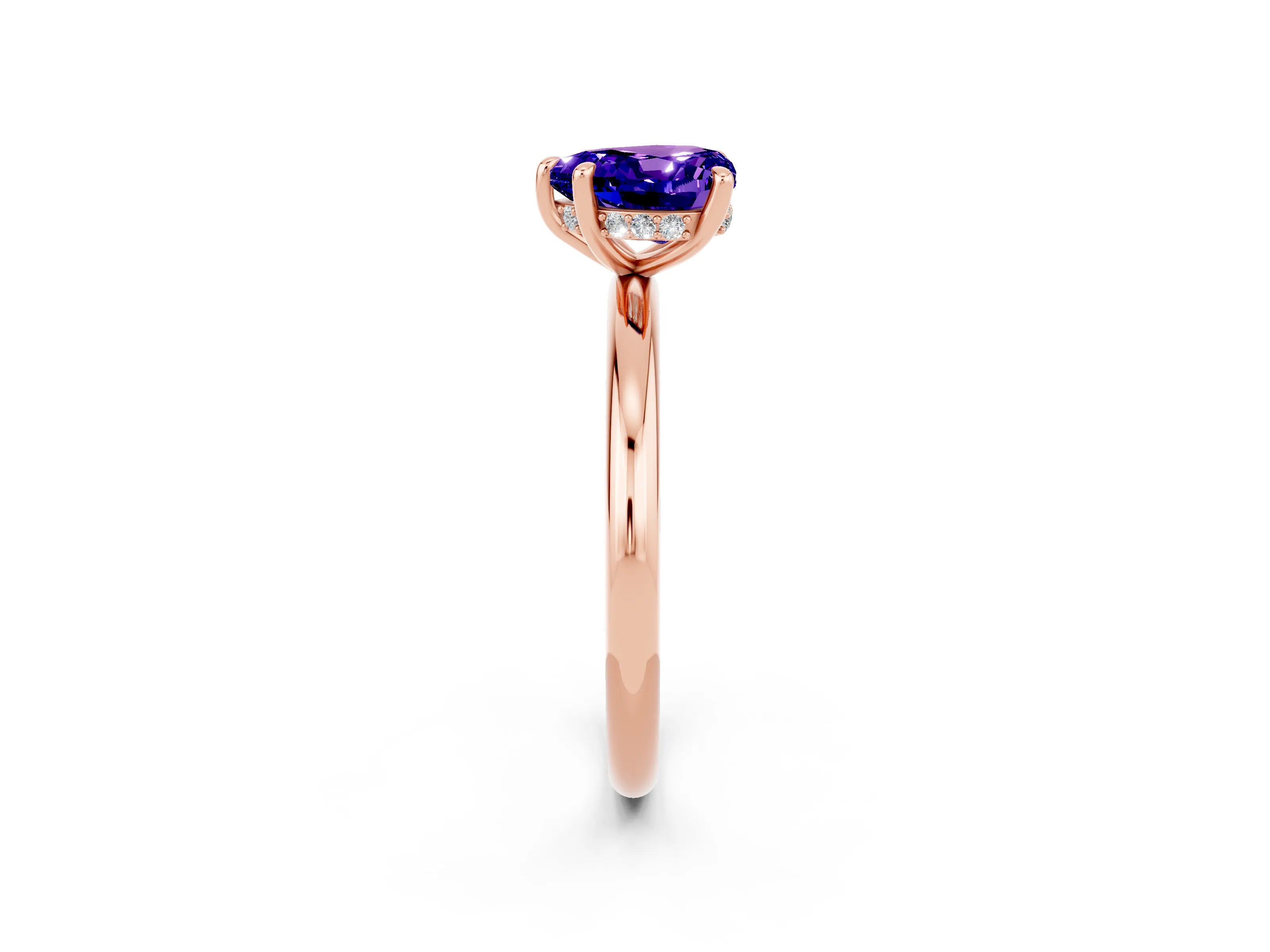 Rose gold Heart Cut Tanzanite Solitaire Ring with Thin Band and Four-Prong Setting_2