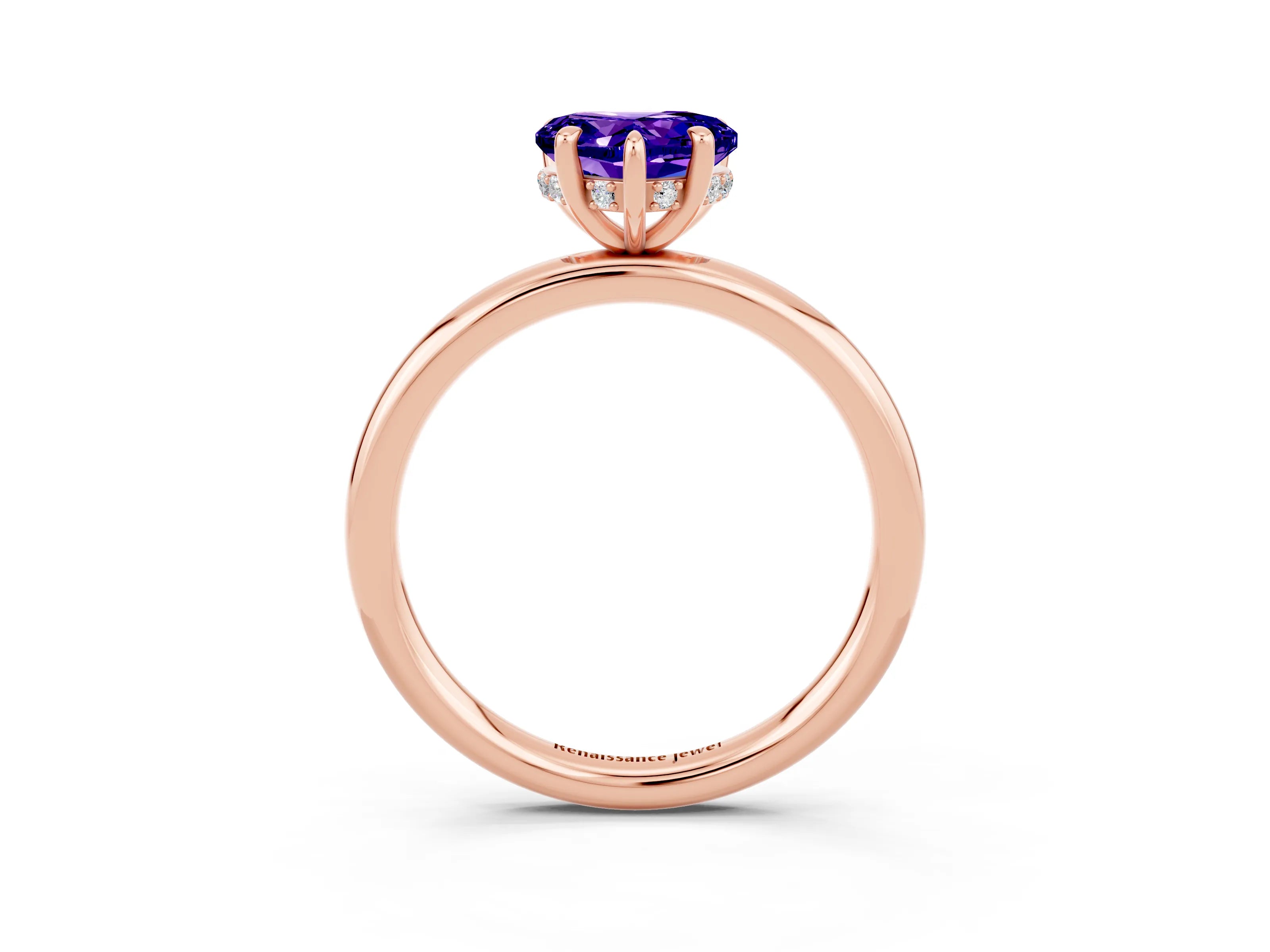 Rose gold Heart Cut Tanzanite Solitaire Ring with Thin Band and Four-Prong Setting_3