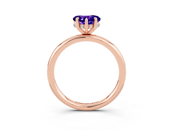 Rose gold Heart Cut Tanzanite Solitaire Ring with Thin Band and Four-Prong Setting