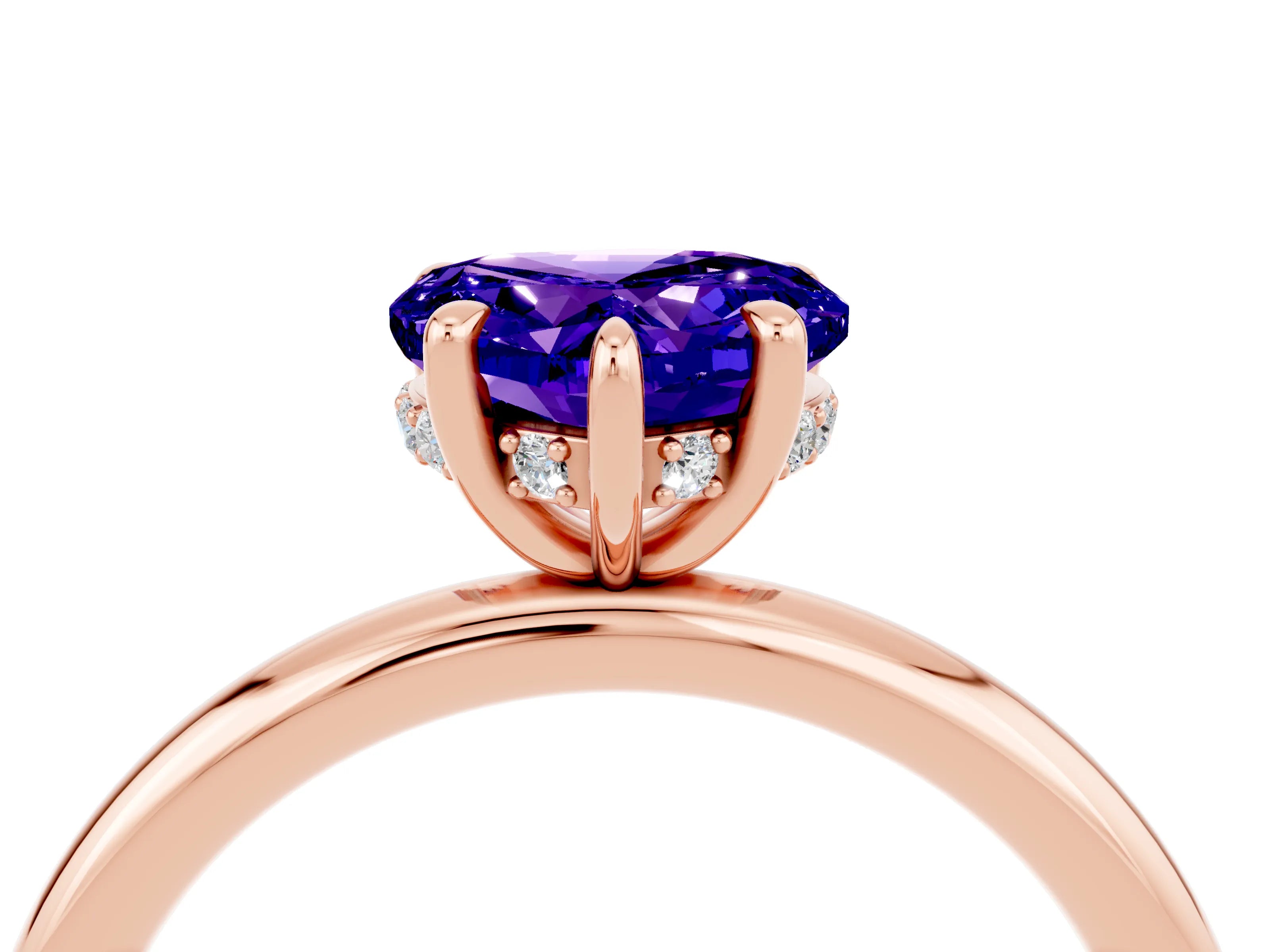 Rose gold Heart Cut Tanzanite Solitaire Ring with Thin Band and Four-Prong Setting_4