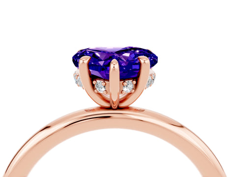 Rose gold Heart Cut Tanzanite Solitaire Ring with Thin Band and Four-Prong Setting_4