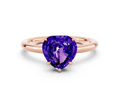 Rose gold Heart Cut Tanzanite Solitaire Ring with Thin Band and Four-Prong Setting