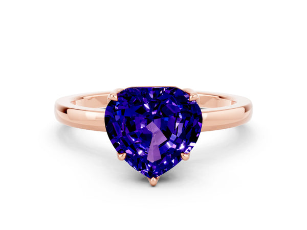 Rose gold Heart Cut Tanzanite Solitaire Ring with Thin Band and Prong Setting