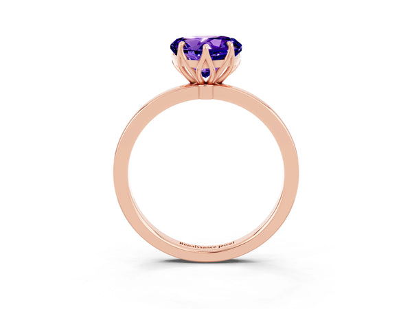 Rose gold Heart Cut Tanzanite Solitaire Ring with Thin Band and Prong Setting
