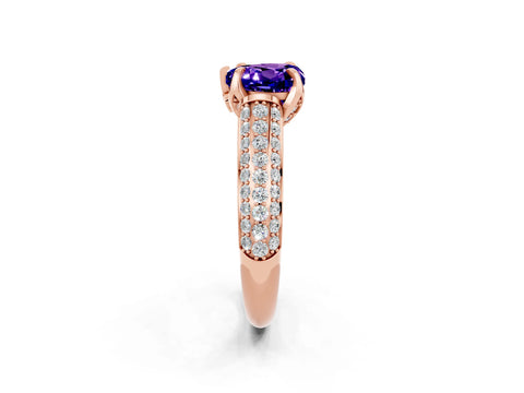 Rose gold Heart Cut Tanzanite Solitaire Ring with Three-Row Pavé Band and Four-Prong Setting_14