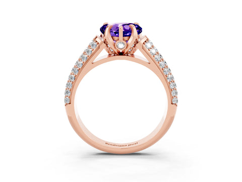Rose gold Heart Cut Tanzanite Solitaire Ring with Three-Row Pavé Band and Four-Prong Setting_15