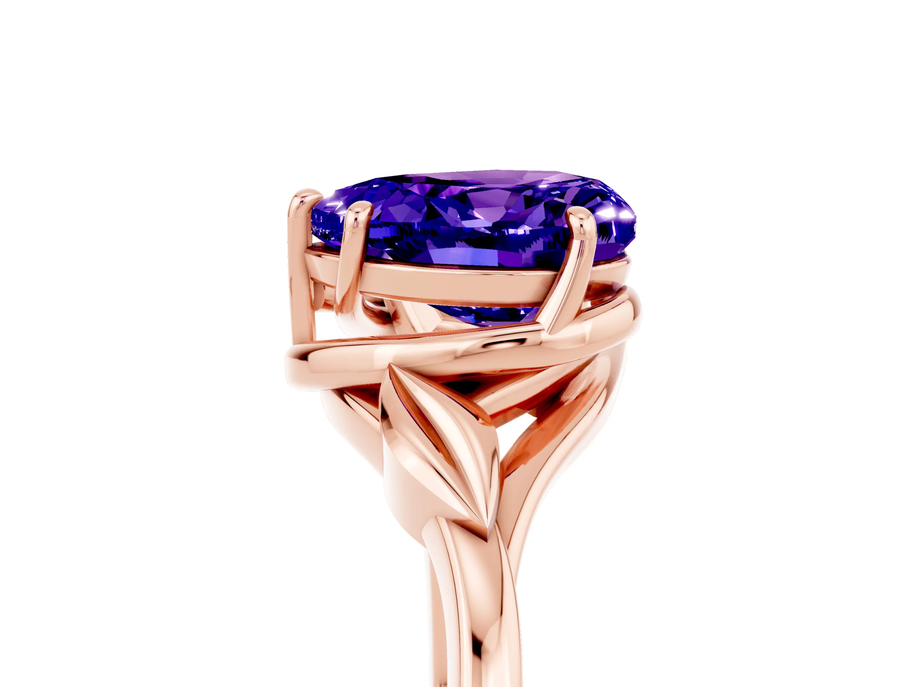 Rose gold Heart Cut Tanzanite Solitaire Ring with Twist Band and Four-Prong Setting_29