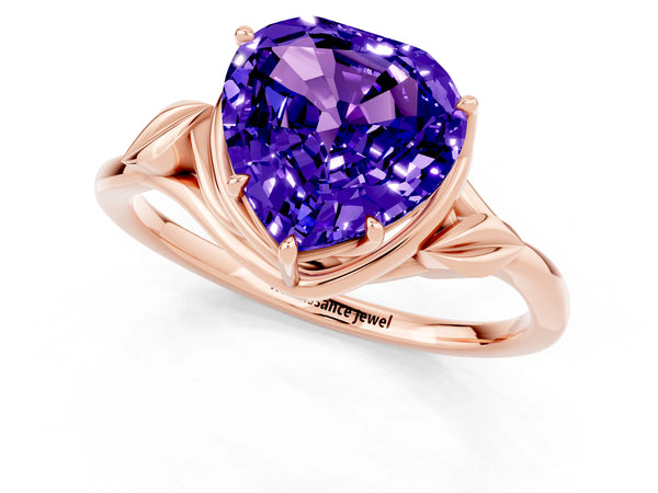 Rose gold Heart Cut Tanzanite Solitaire Ring with Twist Band and Four-Prong Setting