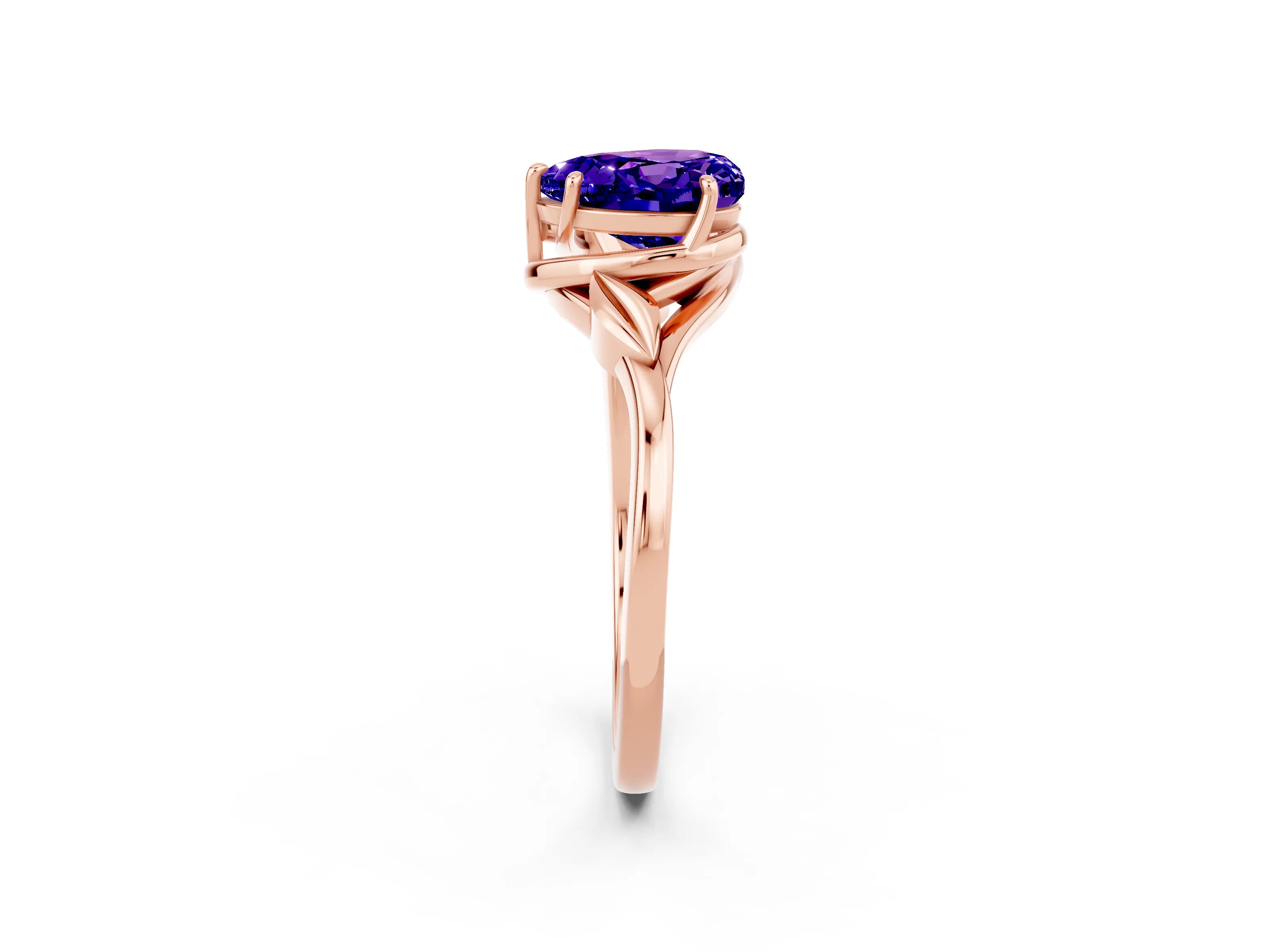 Rose gold Heart Cut Tanzanite Solitaire Ring with Twist Band and Four-Prong Setting_37