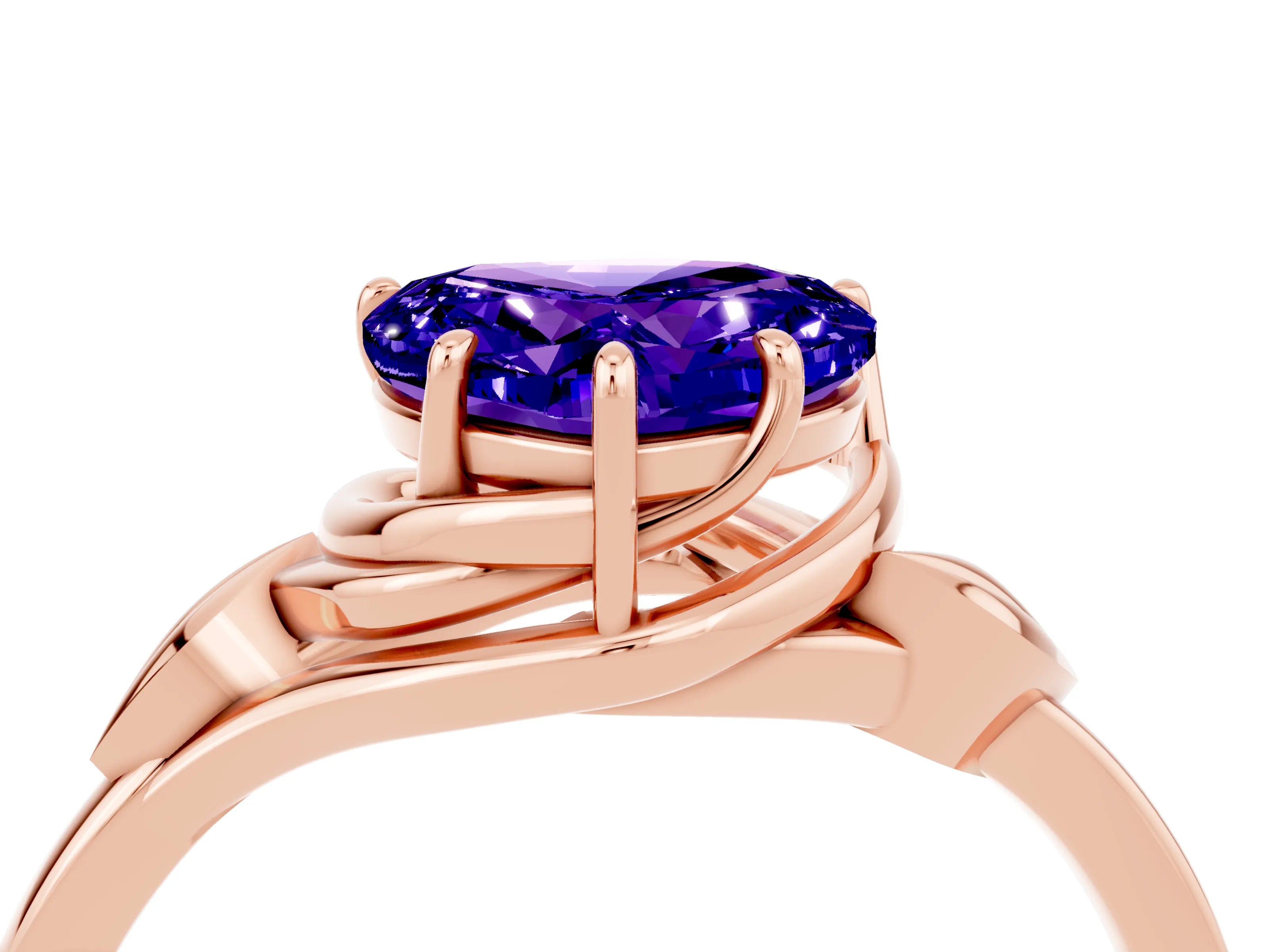 Rose gold Heart Cut Tanzanite Solitaire Ring with Twist Band and Four-Prong Setting_39