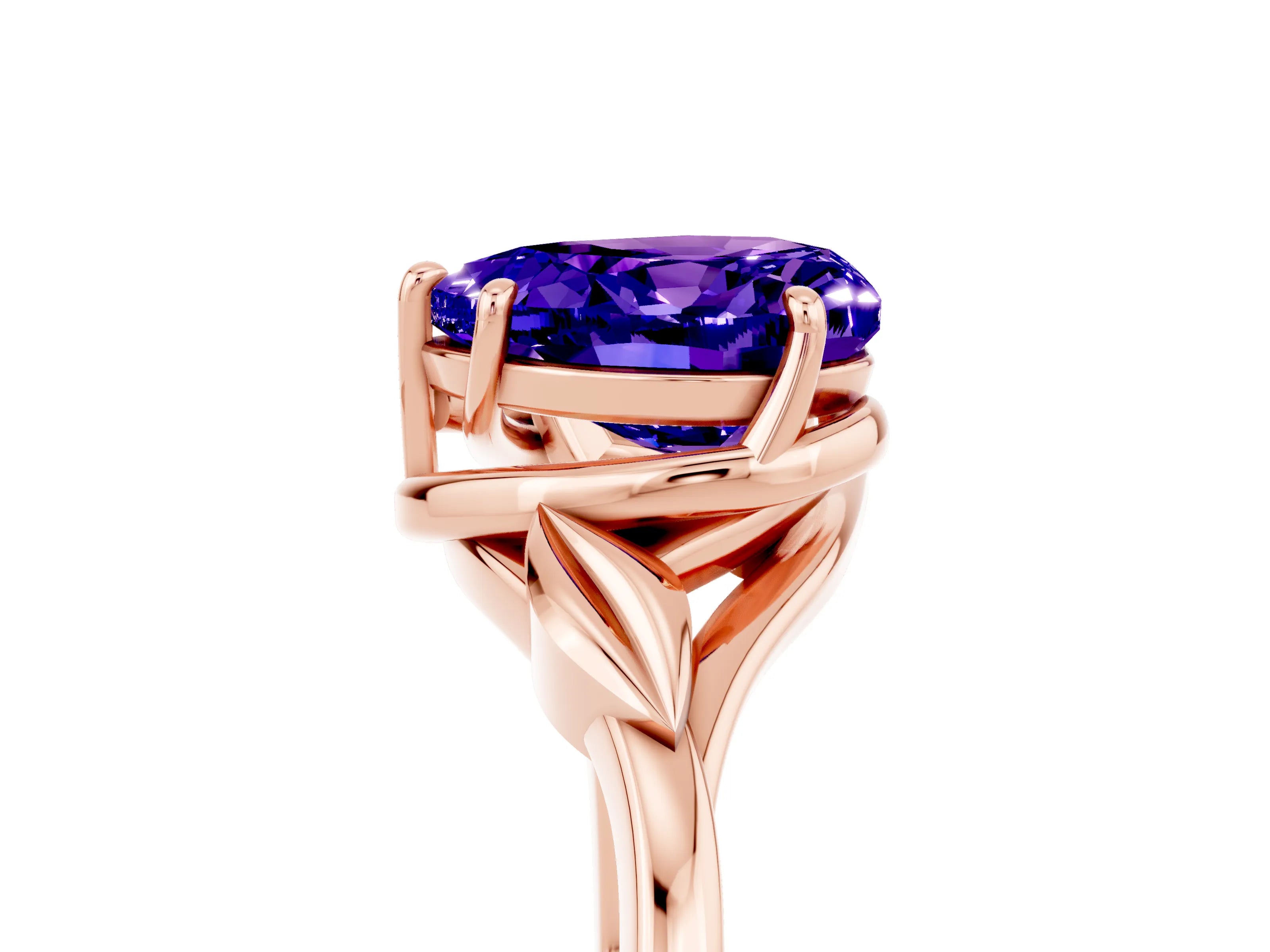 Rose gold Heart Cut Tanzanite Solitaire Ring with Twist Band and Four-Prong Setting_40