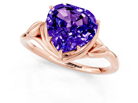 Rose gold Heart Cut Tanzanite Solitaire Ring with Twist Band and Four-Prong Setting_48