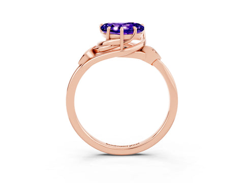Rose gold Heart Cut Tanzanite Solitaire Ring with Twist Band and Four-Prong Setting_50