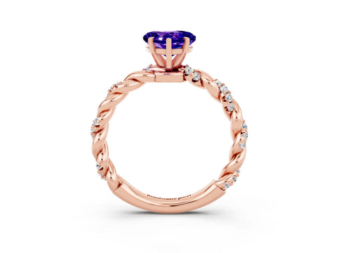 Rose gold Heart Cut Tanzanite Solitaire Ring with Twisted Band and Pavé Accents_3