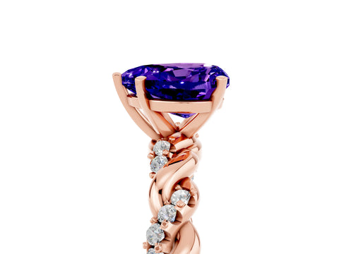 Rose gold Heart Cut Tanzanite Solitaire Ring with Twisted Band and Pavé Accents_5