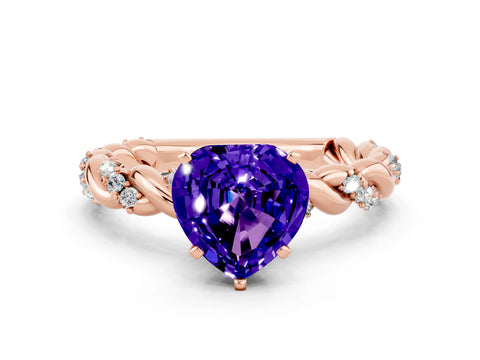 Rose gold Heart Cut Tanzanite Solitaire Ring with Twisted Band and Pavé Accents