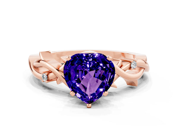 Rose gold Heart Cut Tanzanite Solitaire Ring with Twisted Band and Prong Setting