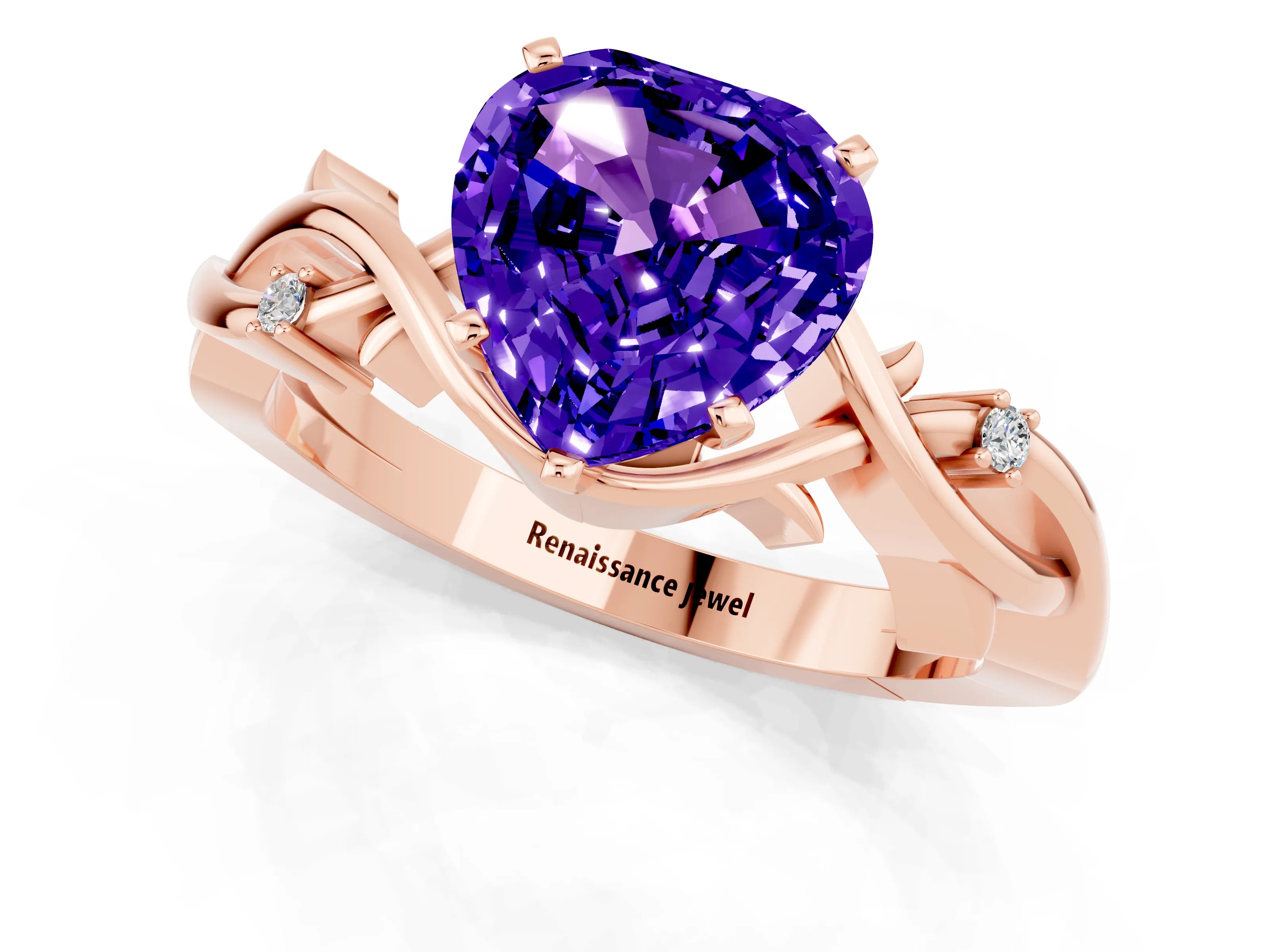 Rose gold Heart Cut Tanzanite Solitaire Ring with Twisted Band and Prong Setting_1