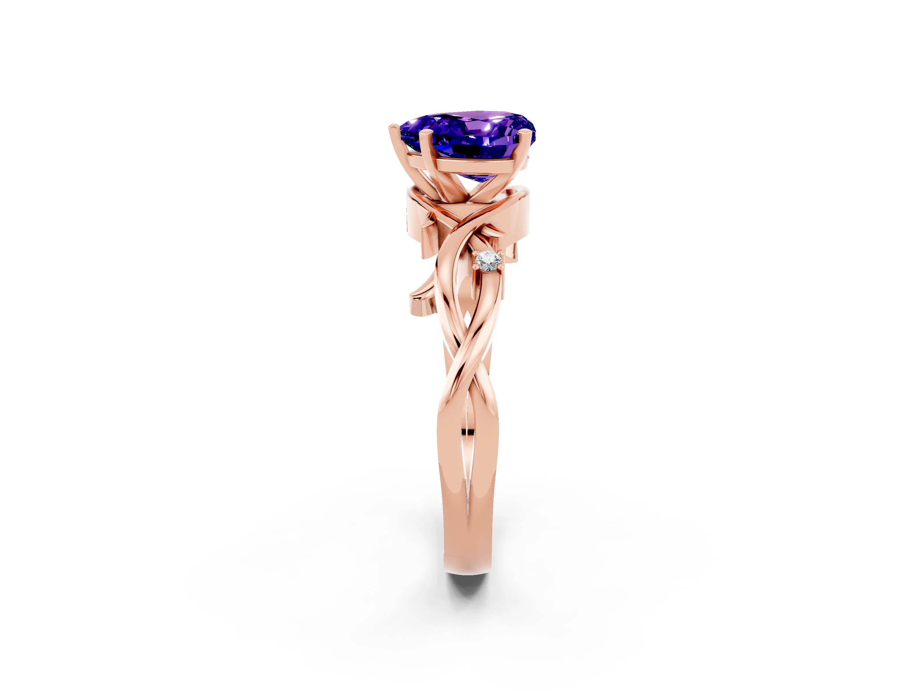 Rose gold Heart Cut Tanzanite Solitaire Ring with Twisted Band and Prong Setting_2