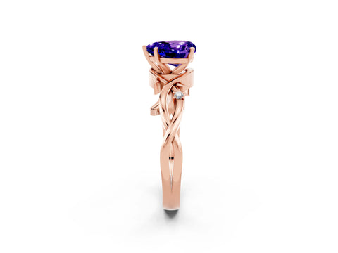Rose gold Heart Cut Tanzanite Solitaire Ring with Twisted Band and Prong Setting_2